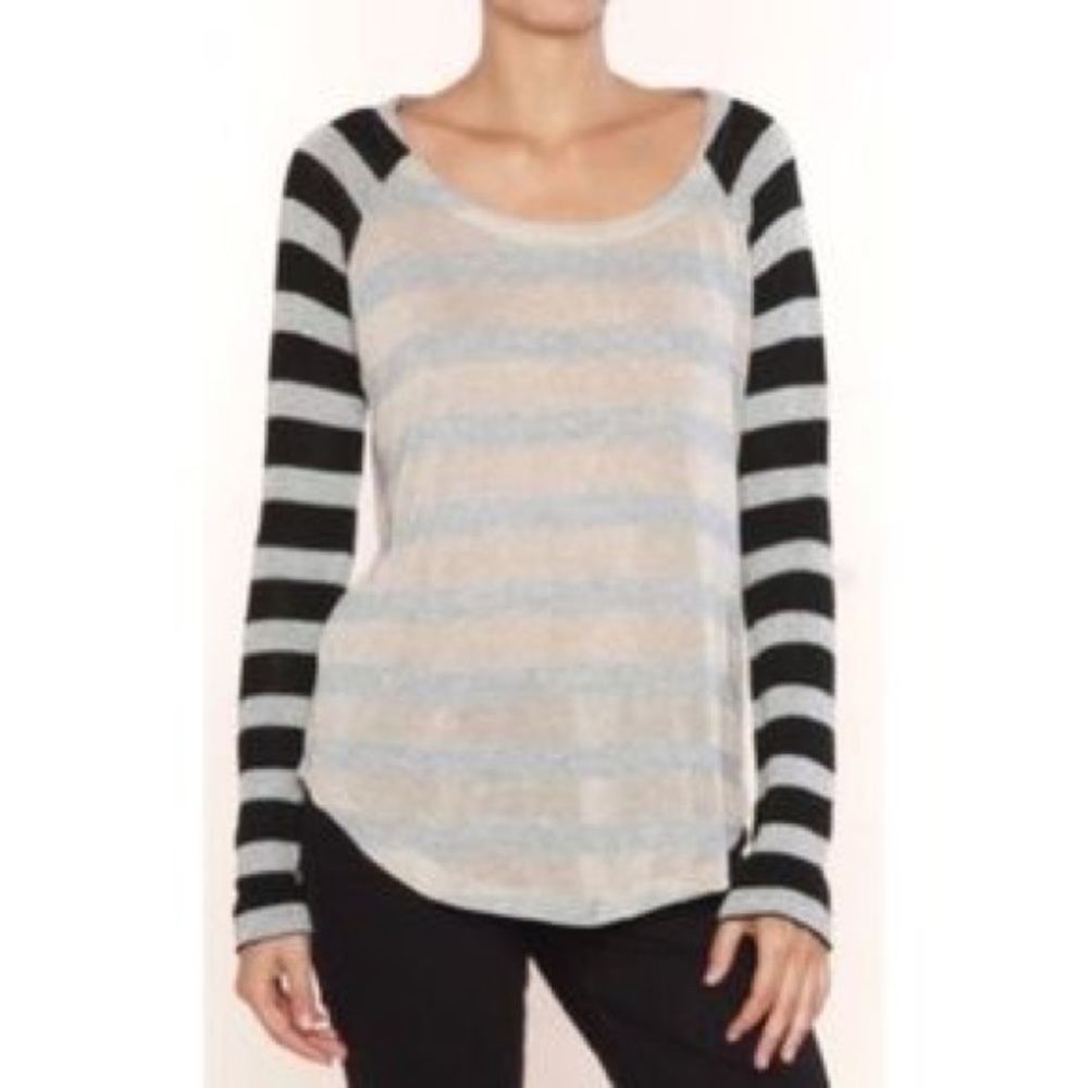Splendid shimmer rugby striped top L